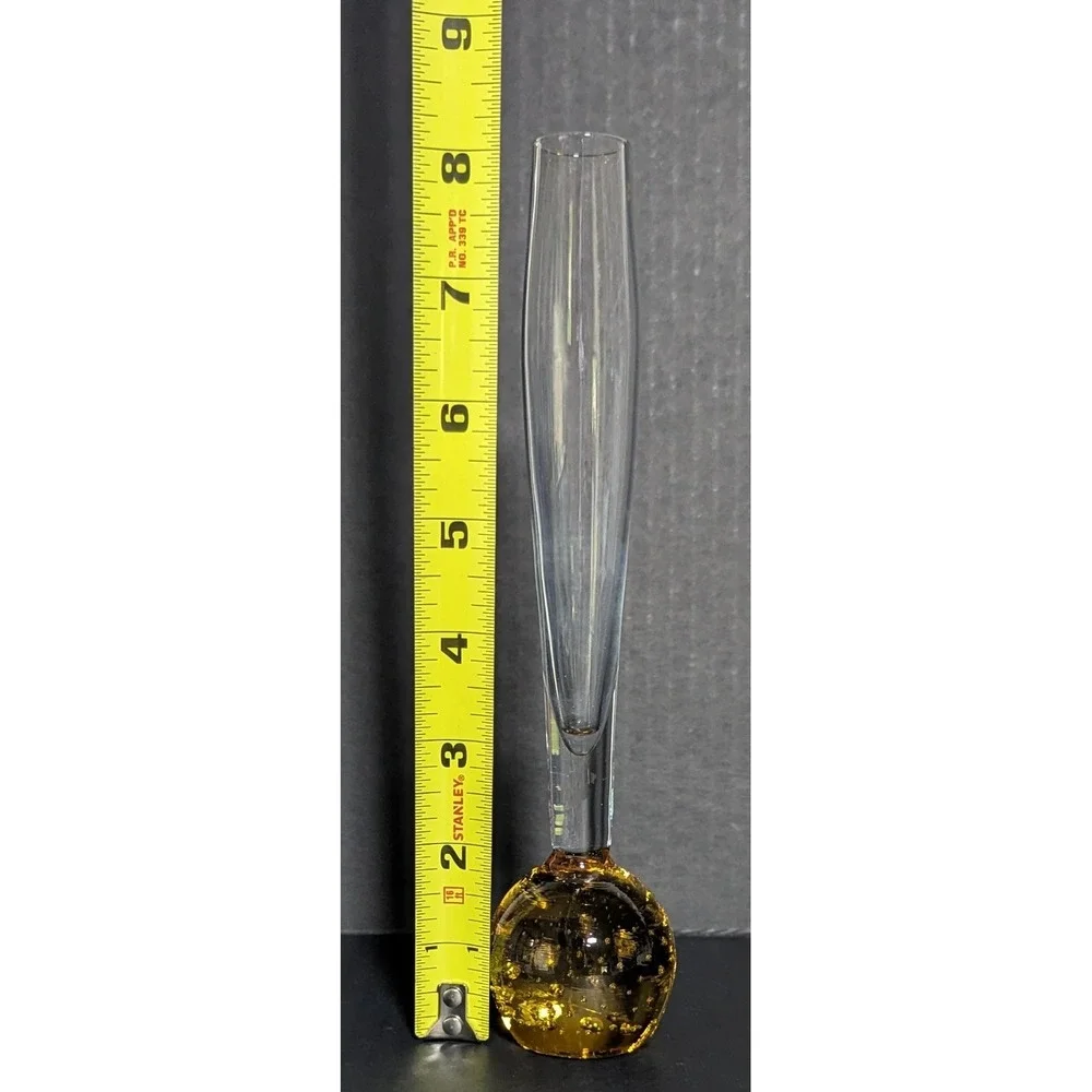 MCM Hand Blown Glass Bud Vase Amber Base With Controlled Bubbles Unsigned 8 1/4